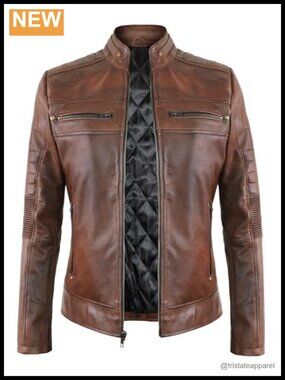 Women's Cafe Racer Leather Jacket Moto Biker Style Real Leather Lambskin